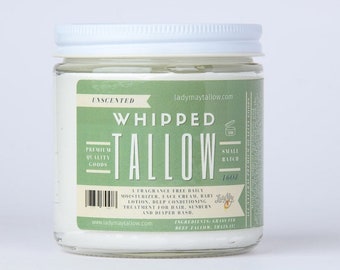 All Natural Whipped Tallow, 16oz Grass fed Beef Tallow Moisturizer