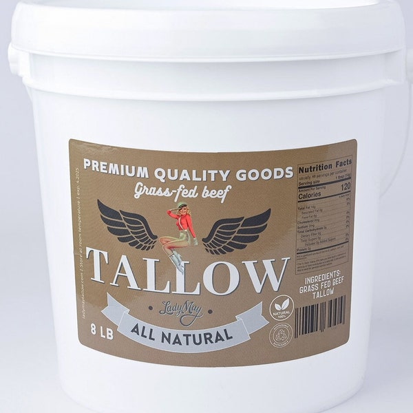 8 Pounds Unscented Grass Fed Bulk Beef Tallow for Cooking, Cosmetics, Candle, Soap or DIY Projects