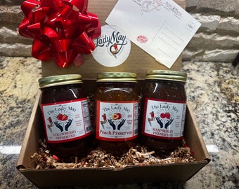 Southern Preserves Collection Gift Box, 16oz Peach, 16oz Strawberry and 16oz Raspberry