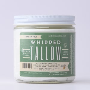 All Natural Whipped Tallow, 16oz Grass fed Beef Tallow Moisturizer