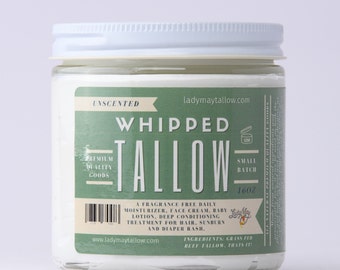 All Natural Whipped Tallow, 16oz Grass fed Beef Tallow Moisturizer