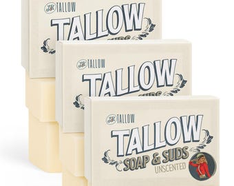 Beef Tallow Soap Bar 3 Pack | Unscented Grass-Fed Tallow Soap for Sensitive Skin | Natural Handmade Bar Soap for Face, Body & Shaving
