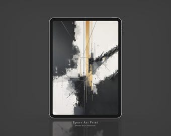 Black and White Abstract iPad Wallpaper: Modern Minimalist Design (Digital Download