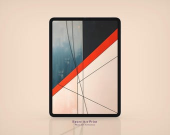 Modern Abstract Art iPad Wallpaper: Red & Gray Minimalist Tablet Lock Screen (Digital Download