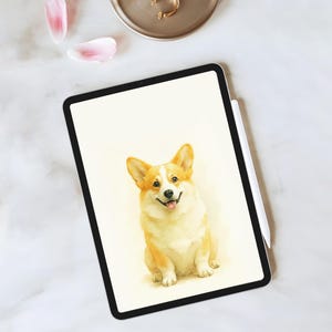 Watercolor Corgi iPad Wallpaper: Minimalist Tablet Lock Screen (Digital Download)