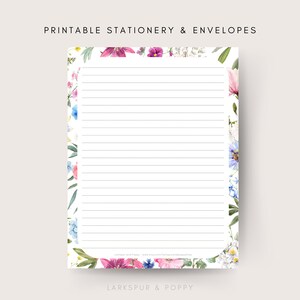 Botanical Beauty - Conjunto de papelaria digital para impressão | Papel Sem Forro | Folha e envelope para escrever cartas | A4 e Carta EUA 8,5 x 11