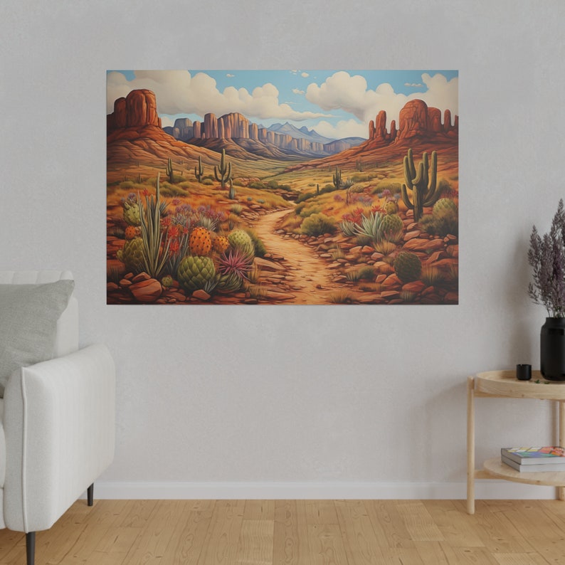 Vibrant Watercolor Style Arizona Desert Canvas Wall Art, Desert Canvas Print, Arizona Wall