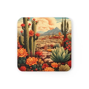 Southwest Desert Coasters, Cork Coaster Set, Cute Coasters, Drink Coasters, Arizona Home Decor, Cactus Coasters, Southwest Home Decor