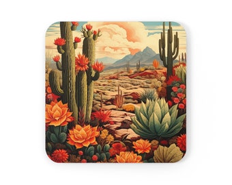 Southwest Desert Coasters, Cork Coaster Set, Cute Coasters, Drink Coasters, Arizona Home Decor, Cactus Coasters, Southwest Home Decor