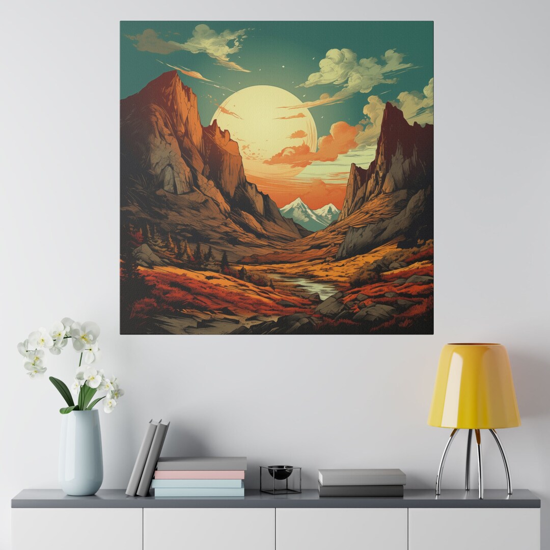 Retro Vintage Style Western Rocky Mountain Canvas Art Print, Western