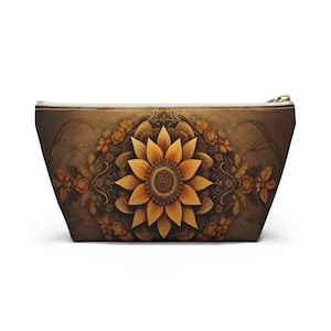 Bolsa de maquillaje de viaje con diseño de mandala floral occidental de estilo vintage, bolsa para cosméticos con arte floral vintage, linda bolsa para lápices y bolsa para accesorios