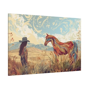 Girl and Her Horse Canvas Art Print, Horse Wall Decor, Western Home Decor, Western Horse Art