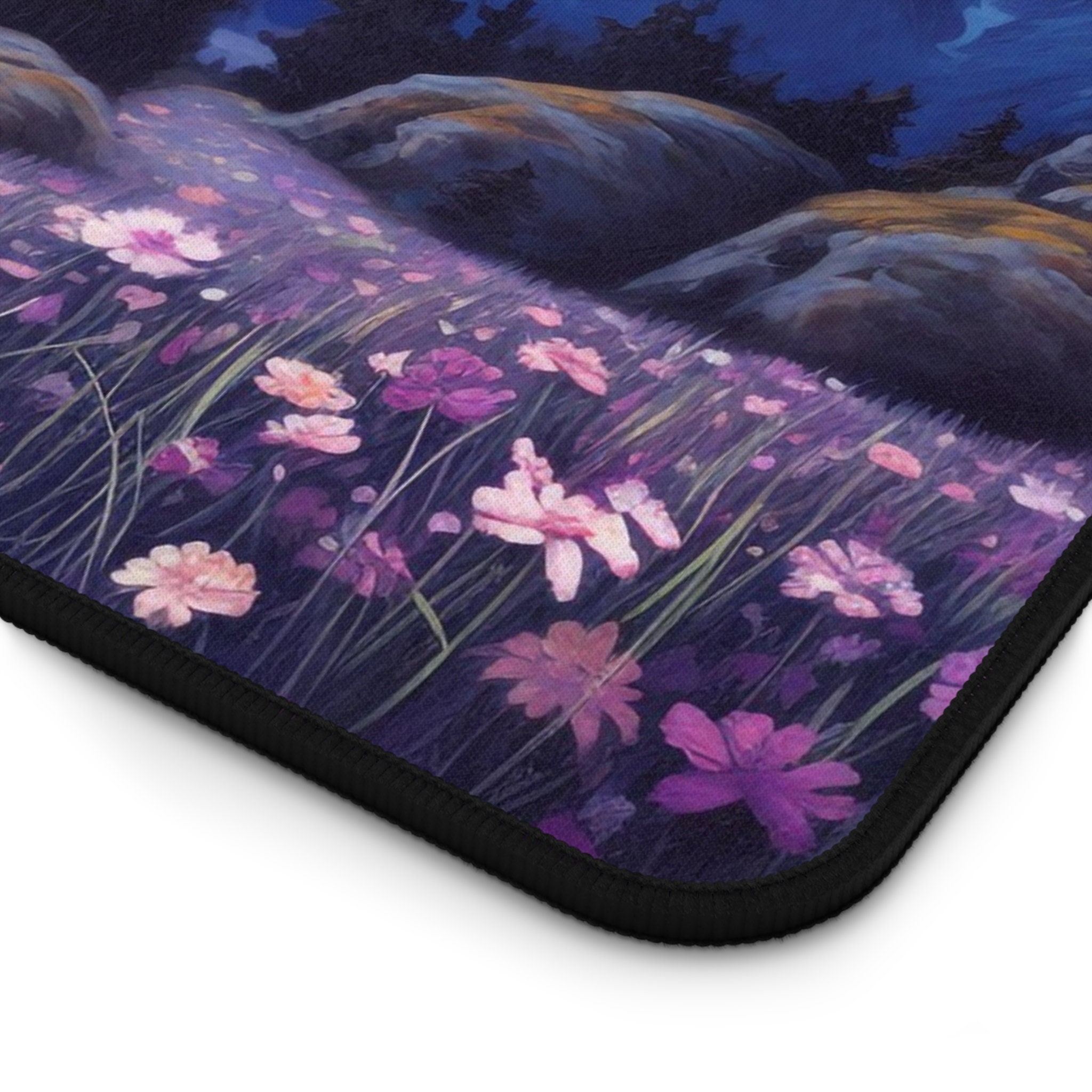 Snowcapped Rocky Mountain Desk Mat Nighttime, Springtime, Purple