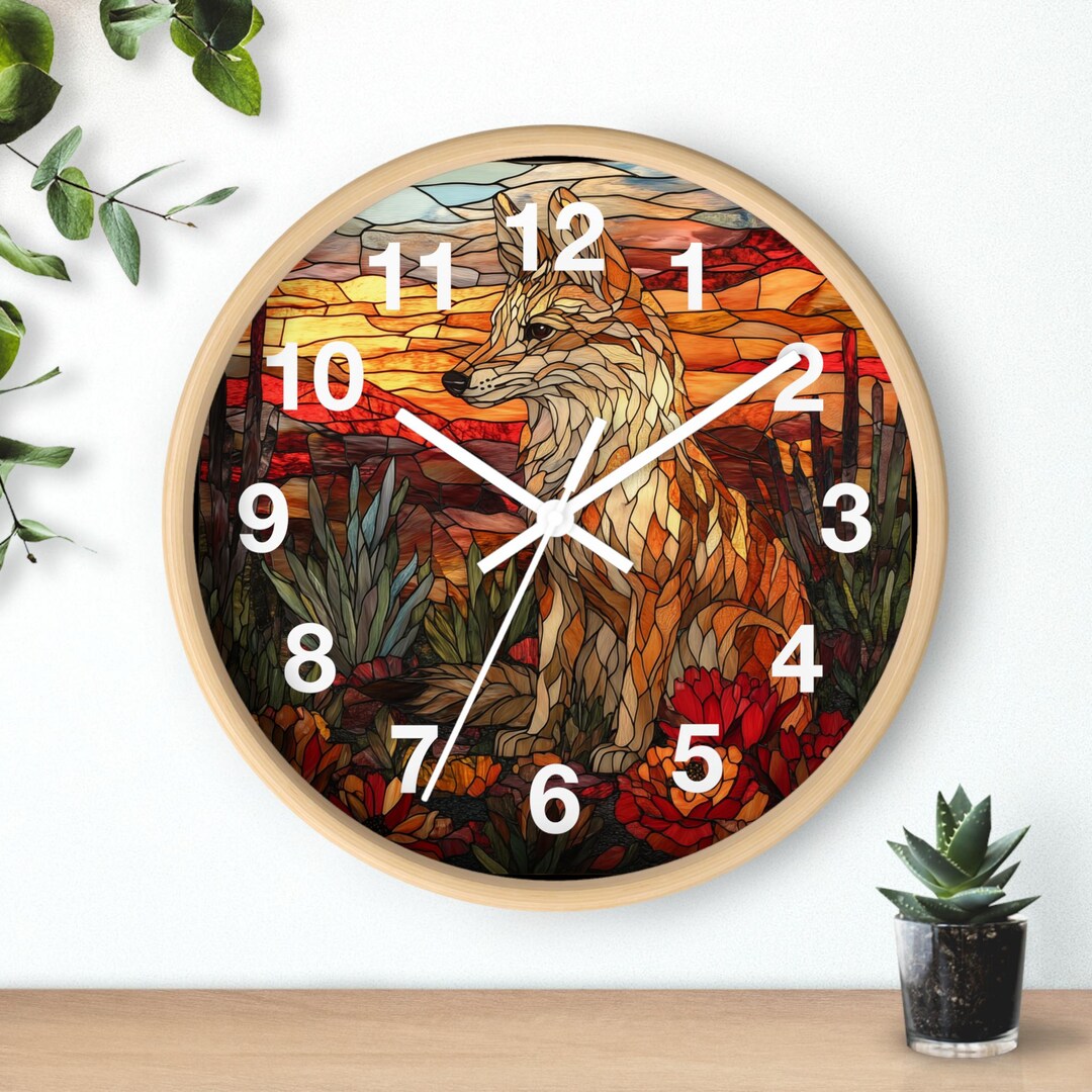 10" Round Wall Clock Featuring Look of Stained Glass Southwestern ...