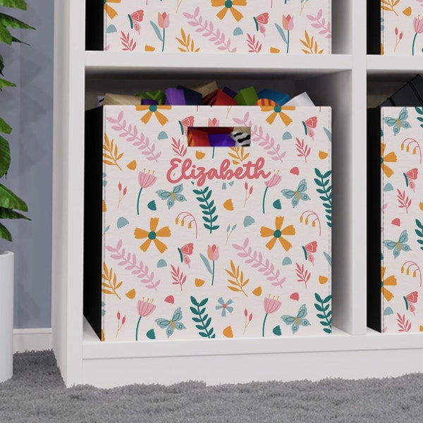 Spring Florals Bedroom Storage Box, Foldable Storage Box, Felt Storage Box, Cube Shelf Storage, Floral Kids Room Storage, Playroom Storage