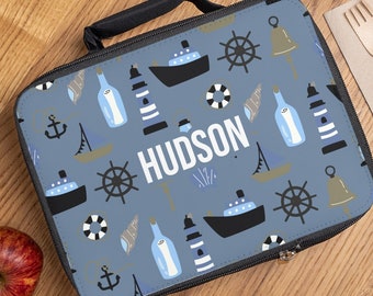 Personalized Nautical Lunchbox, Kids Insulated School Lunch Bag