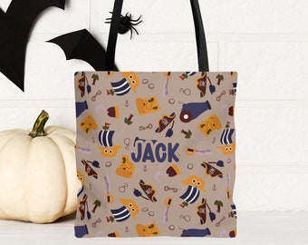 Custom Pirate Halloween Trick or Treat Bag Custom Name Tote Bag Pirate Ship Bag Personalized Tote Halloween Party Candy Bag Halloween Tote