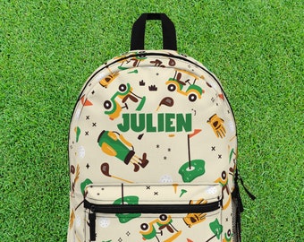 Golf Theme Backpack for Kids, Custom Name Backpack with Golf Pattern, School Book Bag for Golfer, Little Kids Backpack, Golf Diaper Bag