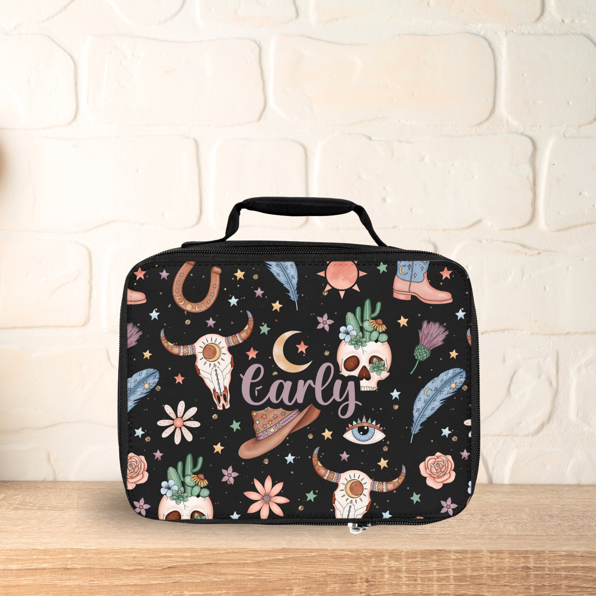 Kids Western Retro Lunchbox with Custom Name / Girls Cowgirl Lunch Bag for School /  Backpack Lunchbox Matching Set / Personalized Snack Bag