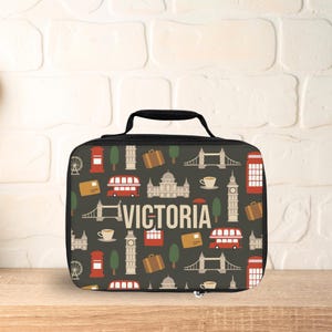 Personalizable London Lunchbox, Kid School Lunch Bag, Insulated Lunchbox Custom Name Lunchbox Toddler, Daycare Lunchbox, Back to School Gift