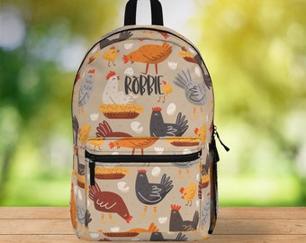 Chicken Backpack Personalized with Name School Bag Chickens Backpack Camp Overnight Bag for Kid School Backpack Cute Farm Animal Gift