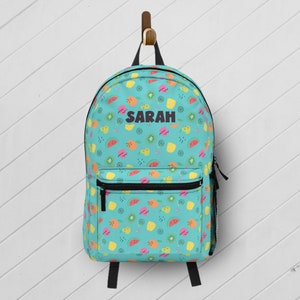 Colorful Fruit Backpack with Custom Personalization - Cute Fruity Summer Beach Bag, Bright School Backpack and Lunchbox Set