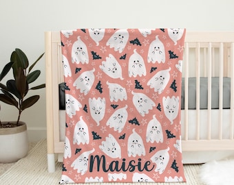 Personalized Halloween Ghost Baby Blanket, Custom Name Velveteen Blanket