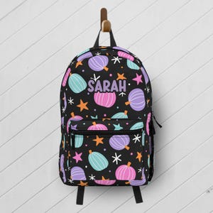 Colorful Pumpkins Backpack with Name, Personalized Backpack for Kids Back to School, Halloween Backpack Custom Name, Kindergarten Book Bag