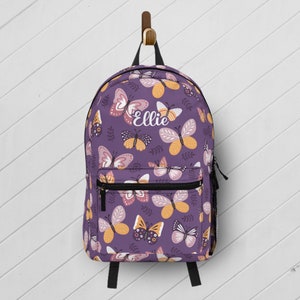 Butterfly Backpack Personalized / Custom Name Kid School Bag / Purple Butterfly School Bag / Boho Butterflies Backpack Girl Birthday Gift