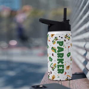 Personalized Golf Water Bottle, Kids Stainless Steel Water Bottle, Custom Name Straw Water Bottle, Golf Water Bottle for Kids
