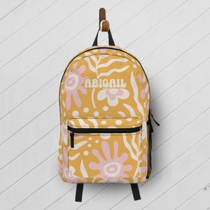 Boho Floral Backpack Personalized / Kids Backpack Lunchbox Set / Groovy Summer Bag for Beach Trip / Custom Name Book Bag Back to School Gift