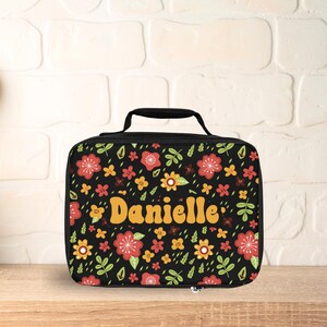 Personalized Retro Floral Lunch Box for Kids, Custom Lunch Box, Floral Lunch Bag, Lunch Bag for Her, Kids Lunch Box, Insulated Lunch Box