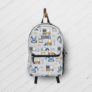 Construction Backpack, Kid School Bag, Excavator School Bag, Custom Name Backpack for School, Digger Truck Backpack for Boy