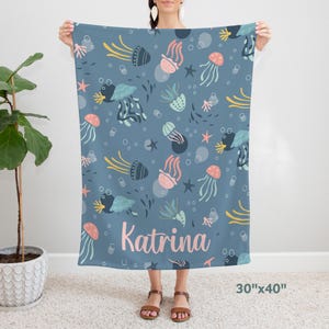 Personalized Jellyfish Blanket for Kid, Custom Blanket, Personalized Baby Blanket, Jellyfish Name Blanket, Jellyfish Gift, Custom Baby Gift