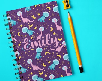 Personalized Space Dino Notebook, Kids Custom Journal
