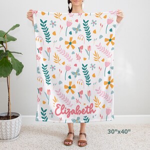 Spring Floral Blanket with Name, Soft Flower Throw Blanket, Personalized Baby Girl Blanket,
