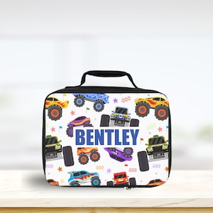Personalized Monster Trucks Lunchbox / Boys Truck Lunch Box / Custom Name Lunch Bag / Custom Name Insulated Lunch Tote