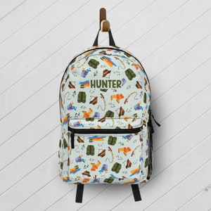 Fishing Backpack with Custom Name - Back to School Gift for Boy, Personalized Boys Fish Bag, Fishing Trip Backpack and Lunchbox Set