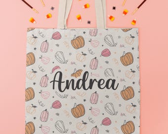 Personalized Pumpkins Trick or Treat Bag, Halloween Tote