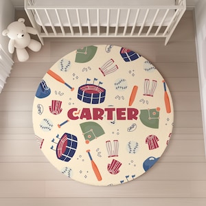 Baseball Area Rug Personalizable / Sports Rug for Kids Bedroom / Custom Name Rug Baseball Nursery Decor / Playroom Custom Play Mat