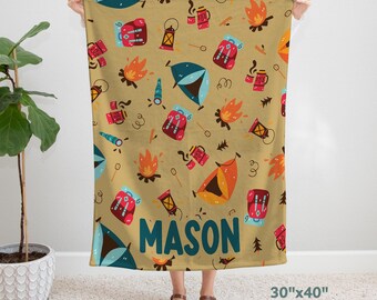 Personalized Camping Velveteen Blanket, Baby Shower Gift