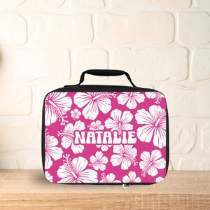 Personalizable Hibiscus Lunch Bag, School Lunch Box, Matching Backpack and Lunchbox, Girls Lunchboxes, Custom Name Lunchbox, Camp Lunchbox