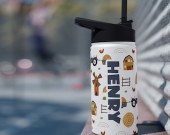 Personalized Farm Tractor Water Bottle, Back to School Tumbler