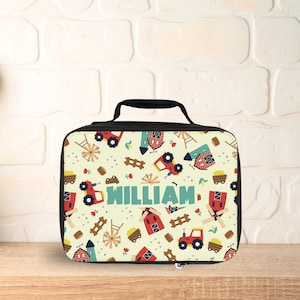 Farmyard Lunch Box Personalized / Custom Name Lunch Box / Farm Tractor Lunch Bag for School / Insulated Lunch Tote / Kids Travel Snack Bag