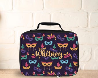 Personalized Mardi Gras Mask Kids Lunchbox, Insulated Lunch Bag