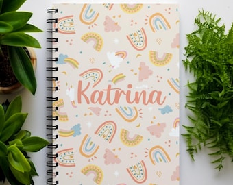Custom Rainbow Spiral Notebook, Personalized Kid's Journal