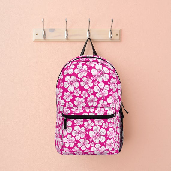 Pink Hibiscus Backpack Kid School Bag Flower School Bag Custom Name Backpack Tropical Floral Backpack for Girl Summer Bag Etsy