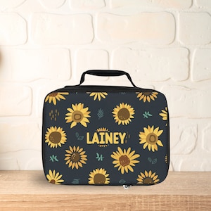 Sunflower Lunchbox Personalized for Kids School Lunch / Custom Name Lunch Bag / Floral Snack Bag / Insulated Flower Girl Lunch Box