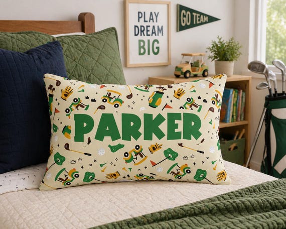 Personalized Golf Nursery Pillow, Custom Name Pillow Cover