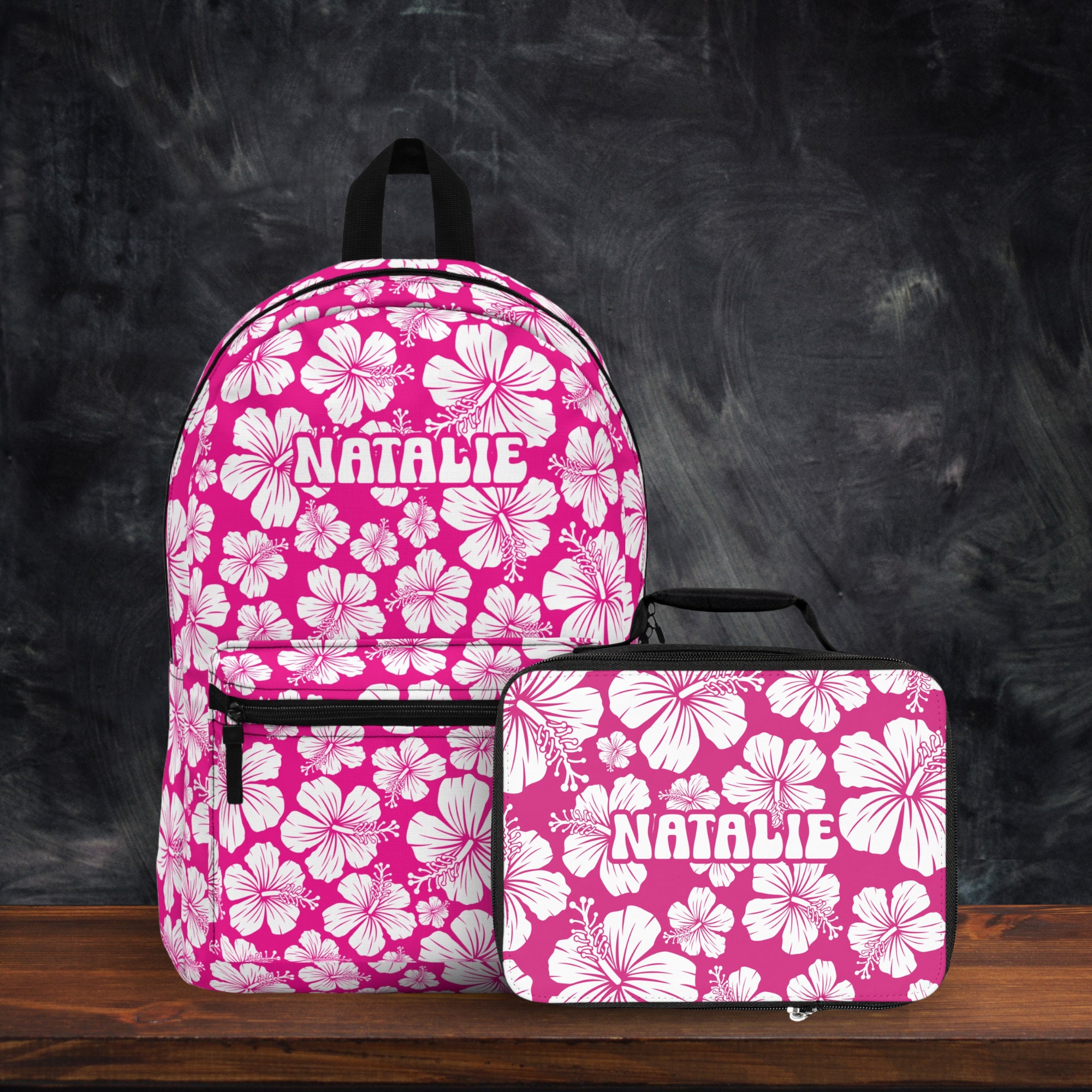 Personalized Pink Hibiscus School Backpack, Tropical Floral 